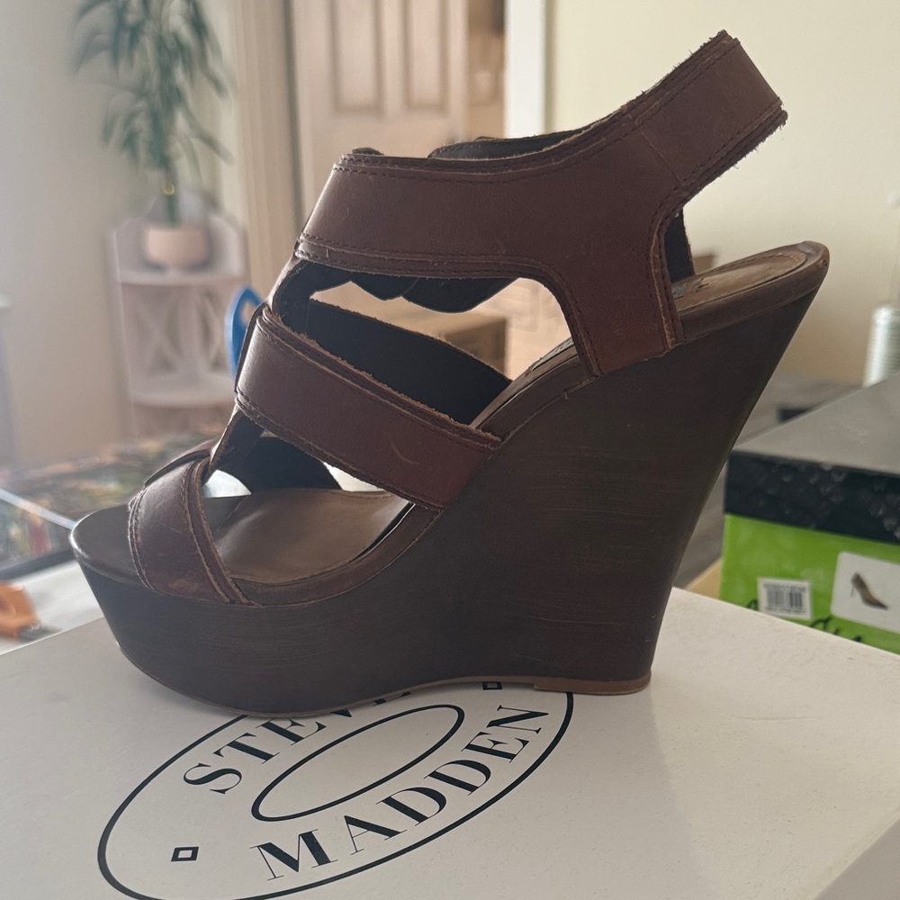 Steve Madden Dark Brown Strappy Wedges
